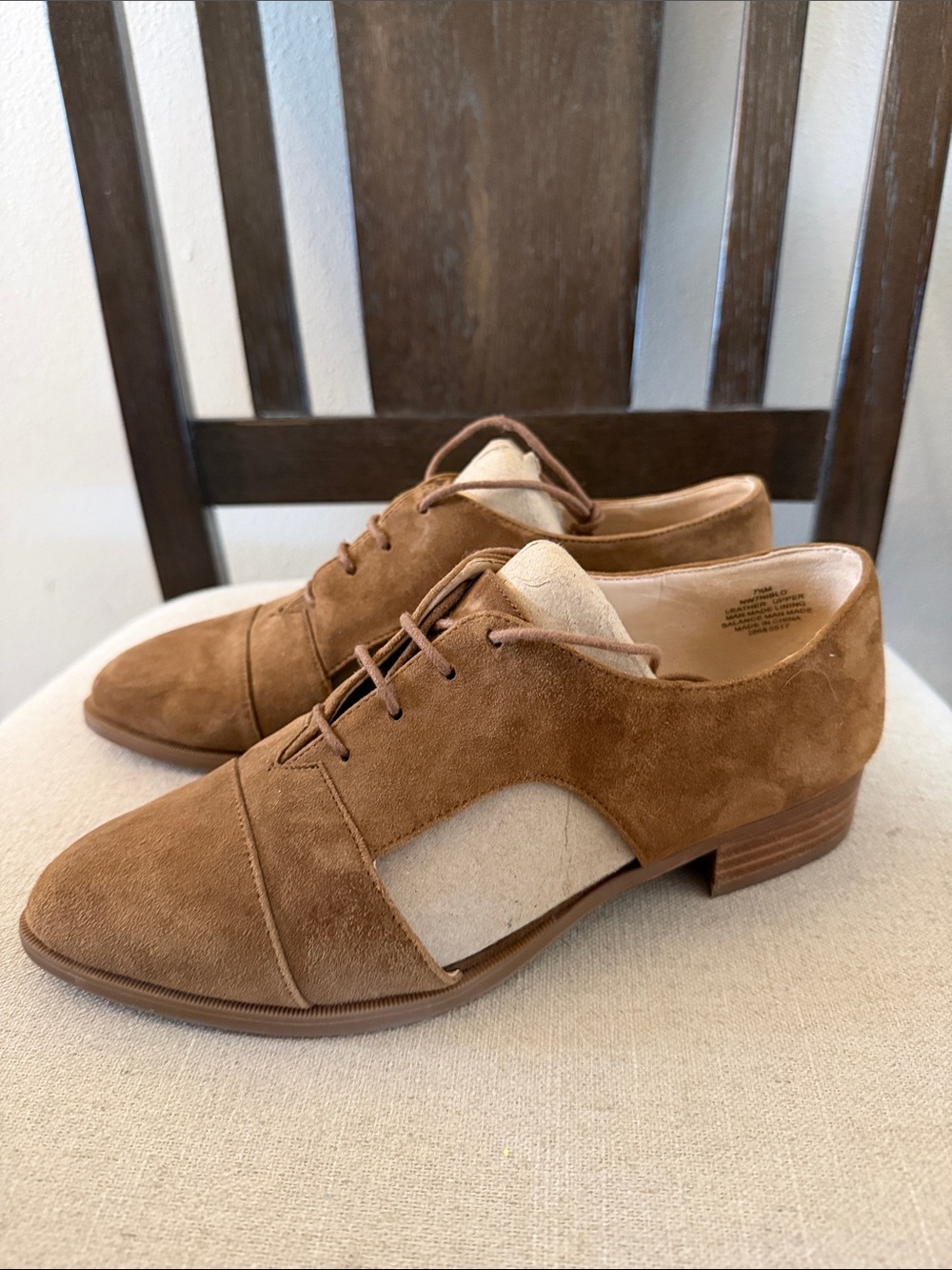 Nine West Women’s Suede Lace-Up Cut Out Loafers Oxfords Brown Size 7.5
